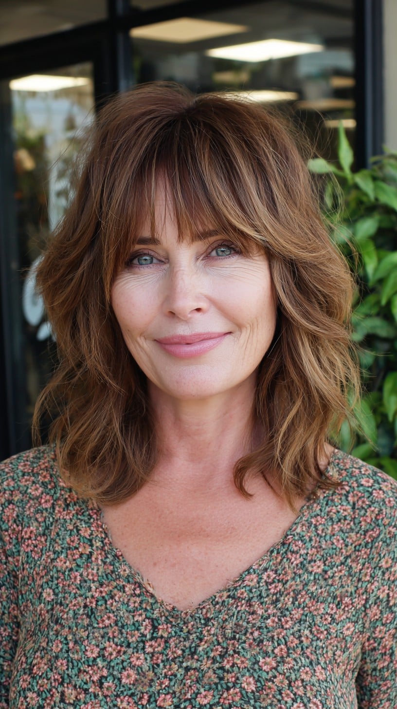 Textured Collarbone Lob with Curtain-Shag Fringe and Babylight Halo