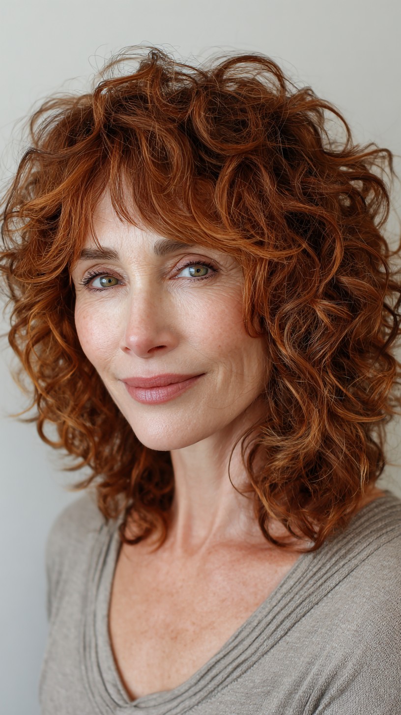 Voluminous Curly Mid-Length Wolf Shag with Short Curtain Fringe