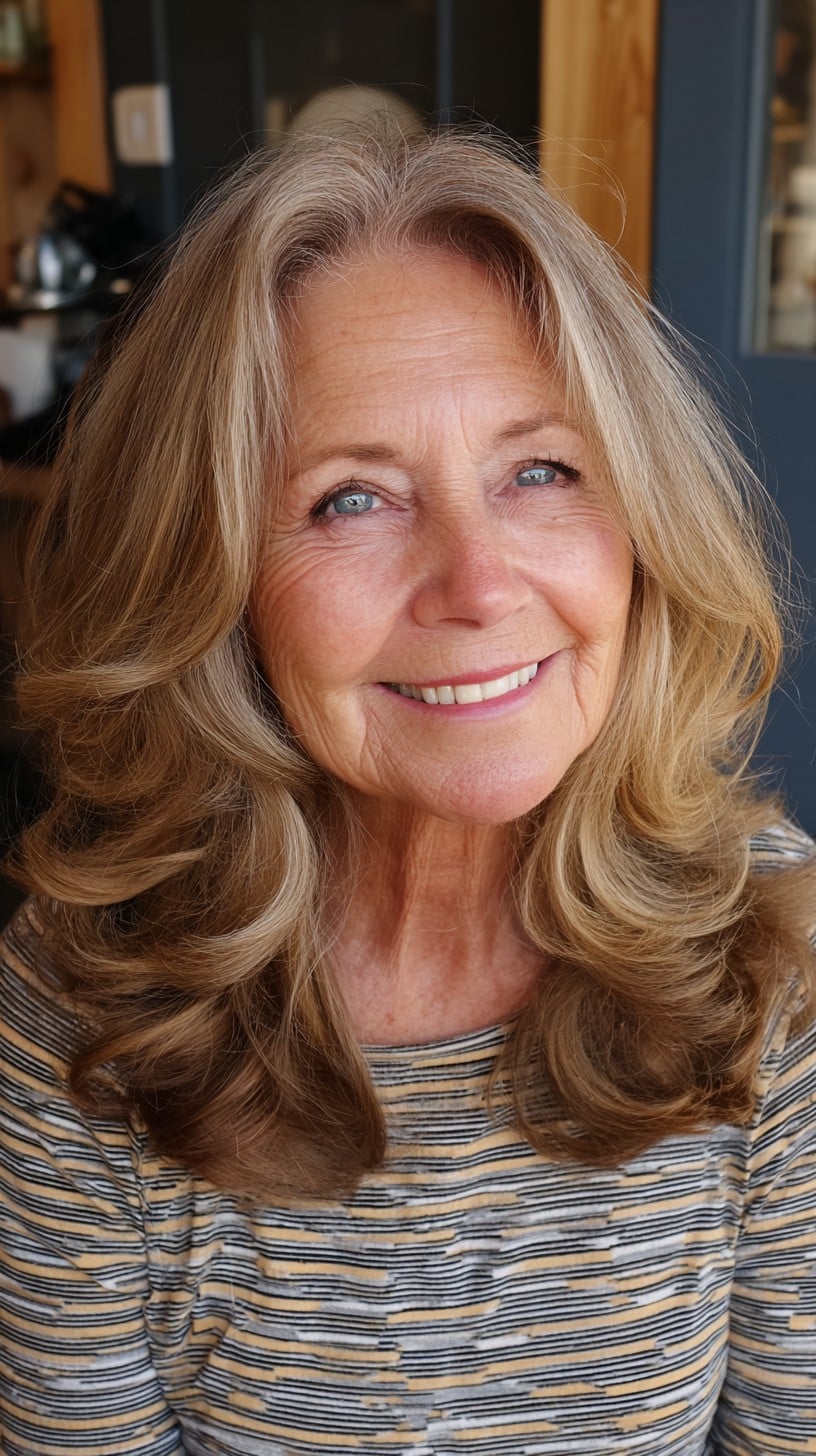 Warm Root-Shadowed Mid-Length Layers with Face-Framing Rounds