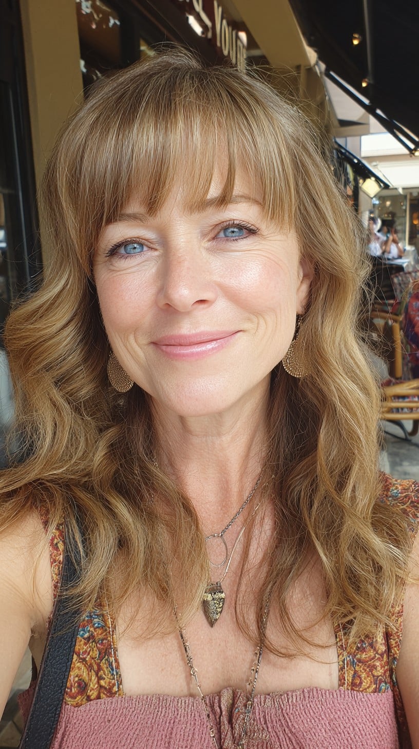 Wavy Shoulder-Grazing Cut with Brow-Length Soft Fringe and Face-Framing Lights
