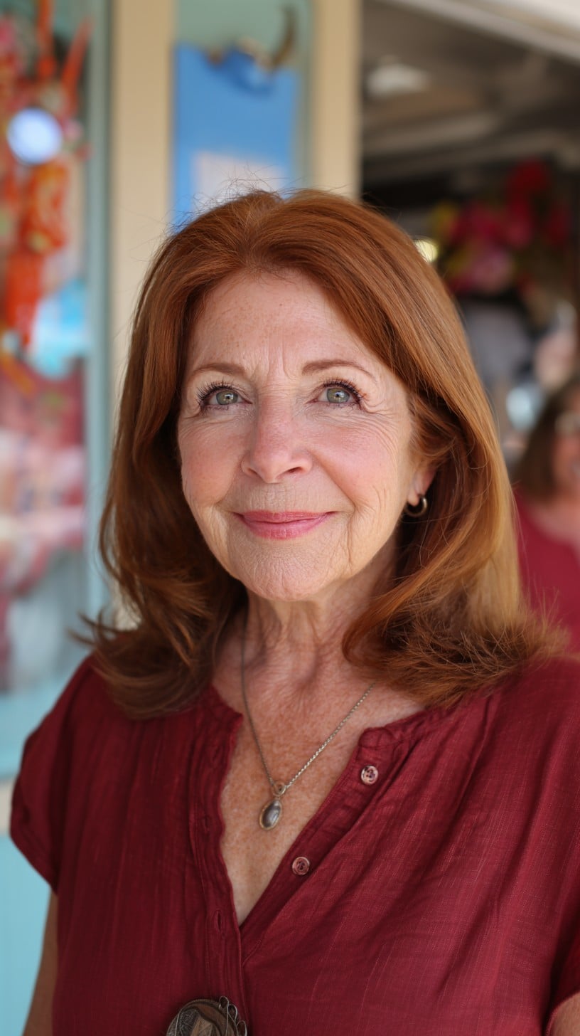 Auburn Shoulder-Length Feathered Lob with Face-Framing Layers