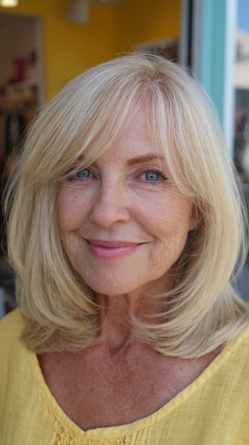 Blonde Shoulder-Length Blowout with Airy Face-Framing Layers
