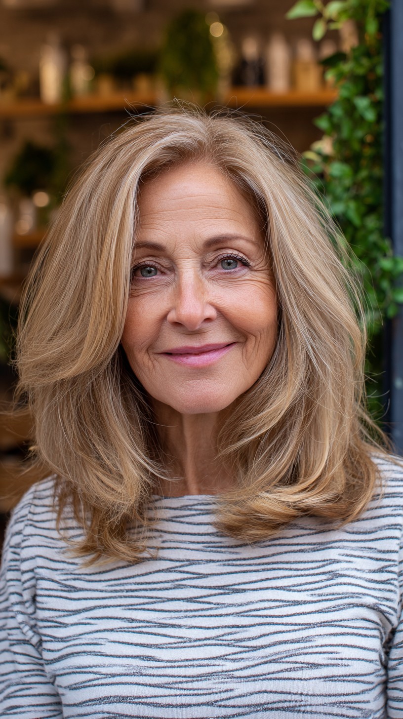 Brushed-Back Shoulder-Length Layers with Subtle Root-Blend and Face-Sculpting Ends