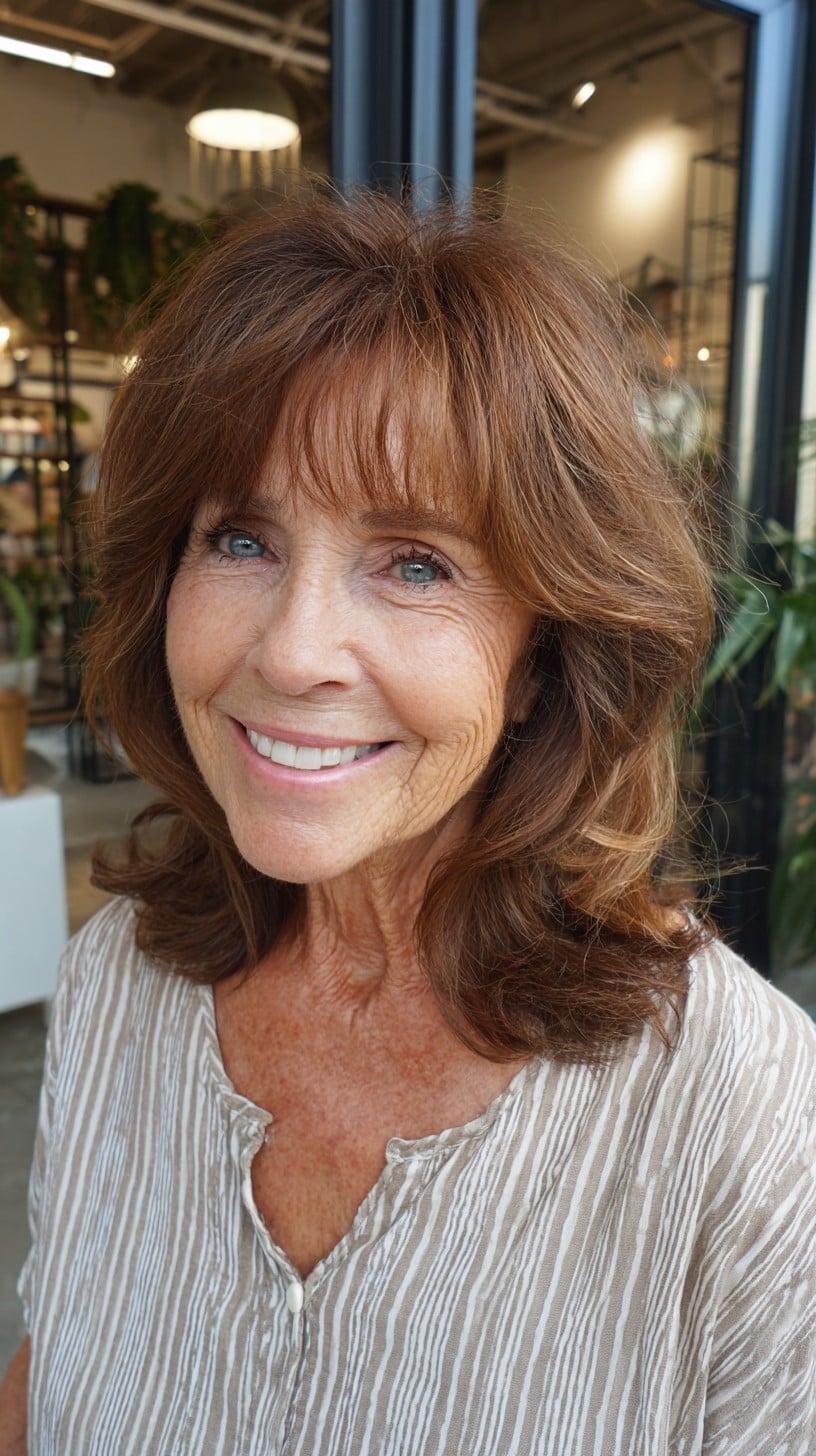 Buoyant Shoulder-Length Shag with Feathered Micro-Bang and Crown Lift