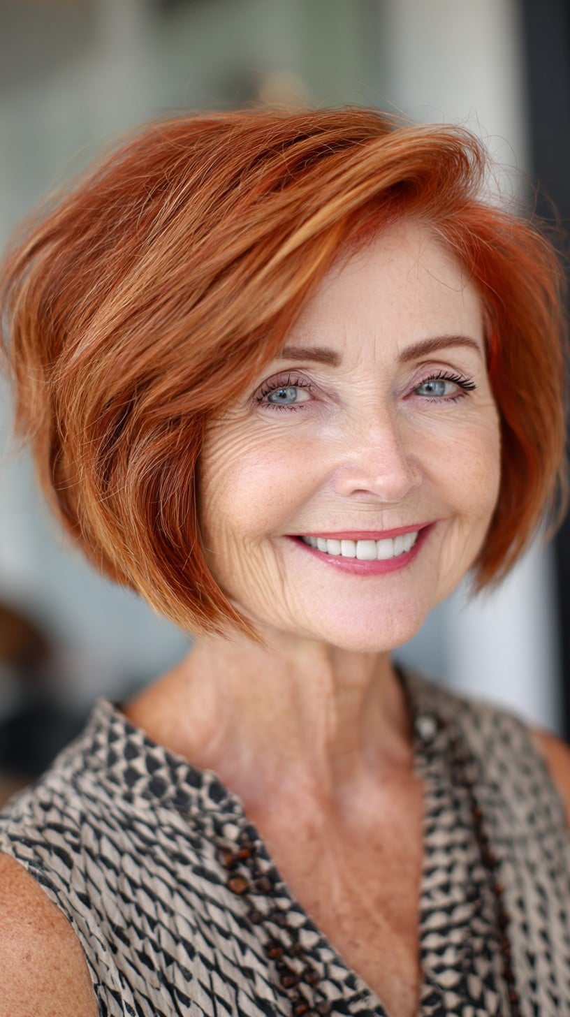Copper A-Line Graduated Bob with Side-Feathered Fringe
