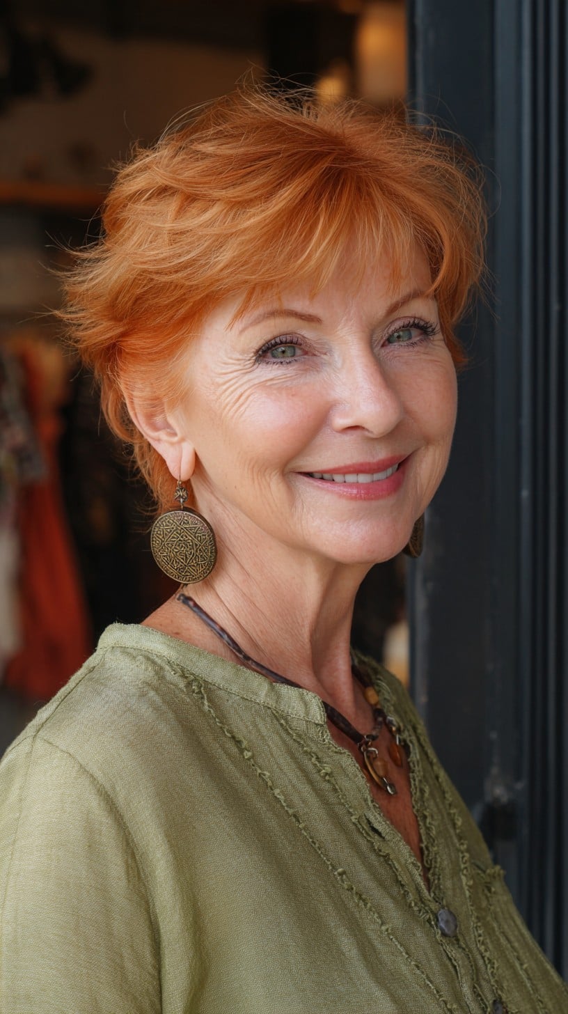 Copper Razor-Textured Pixie with Feathered Fringe and Tapered Nape