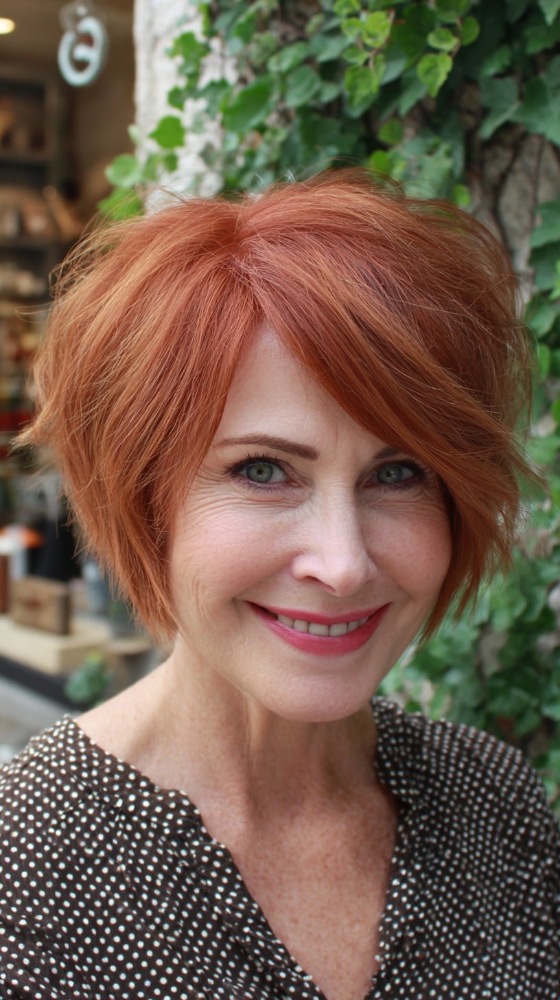 Copper Razor-Textured Short Asymmetrical Bob