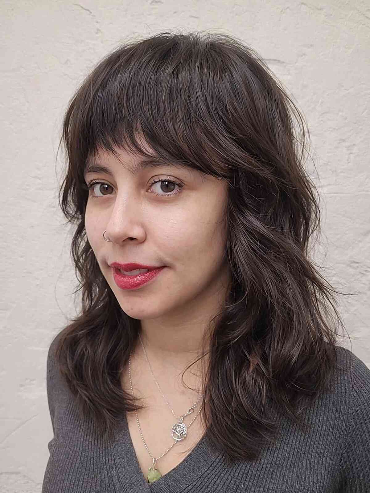 Effortless Textured Wolf Cut with Soft Bangs