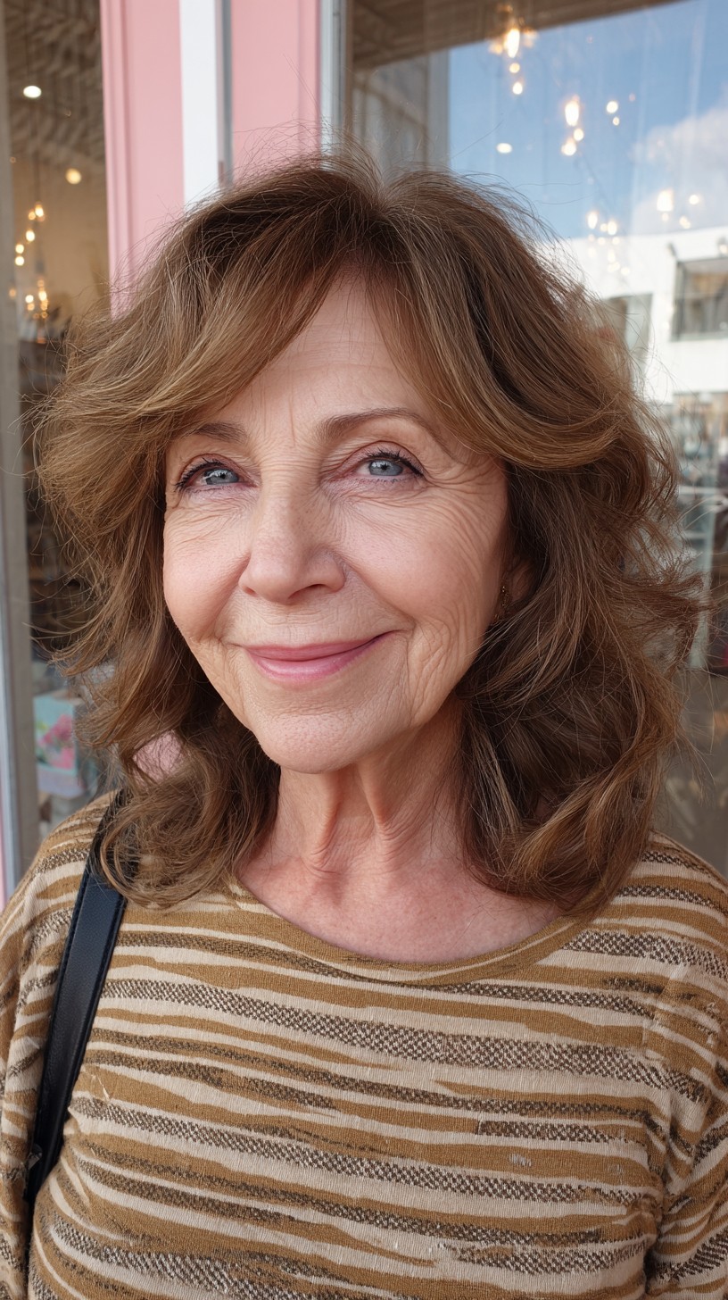 Feathered Shoulder-Length Waves with Natural Gray Root Dimension
