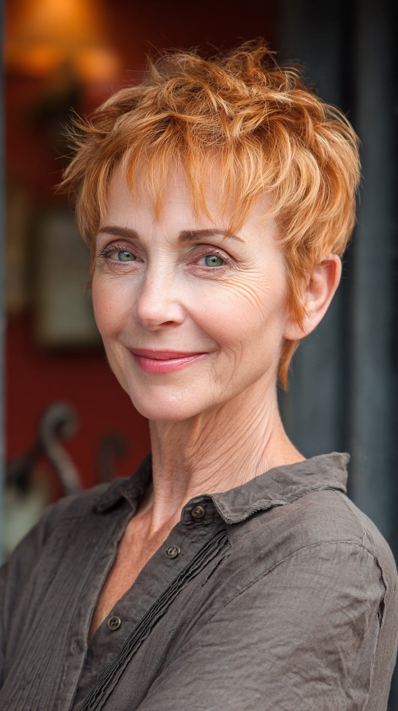 Ginger Razor-Textured Pixie with Feathered Micro-Bangs