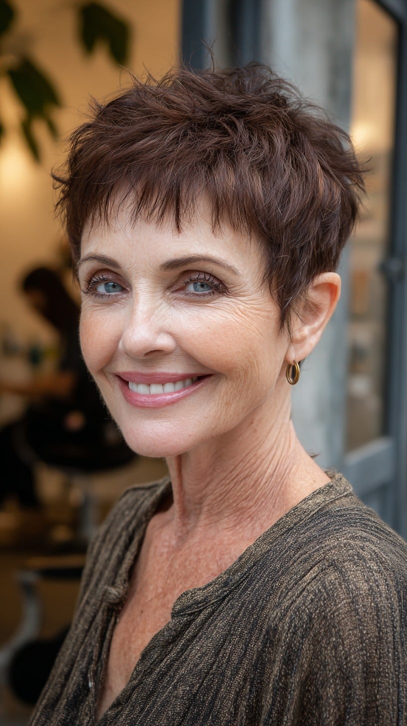 Piecey Chestnut Razor Pixie with Feathered Crown Lift