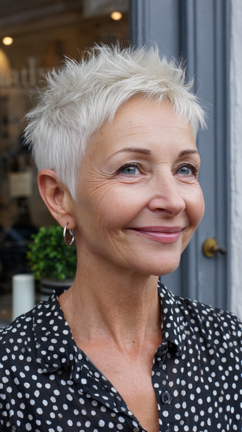 Platinum Razor-Spiked Pixie with Textured Crown