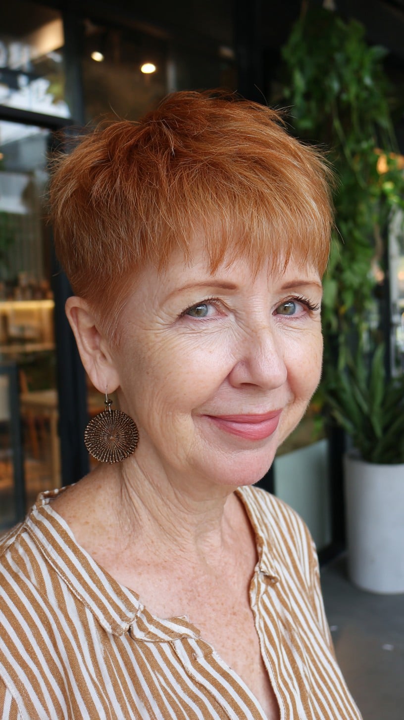 Short Copper Feathered Pixie with Soft Razor Texture
