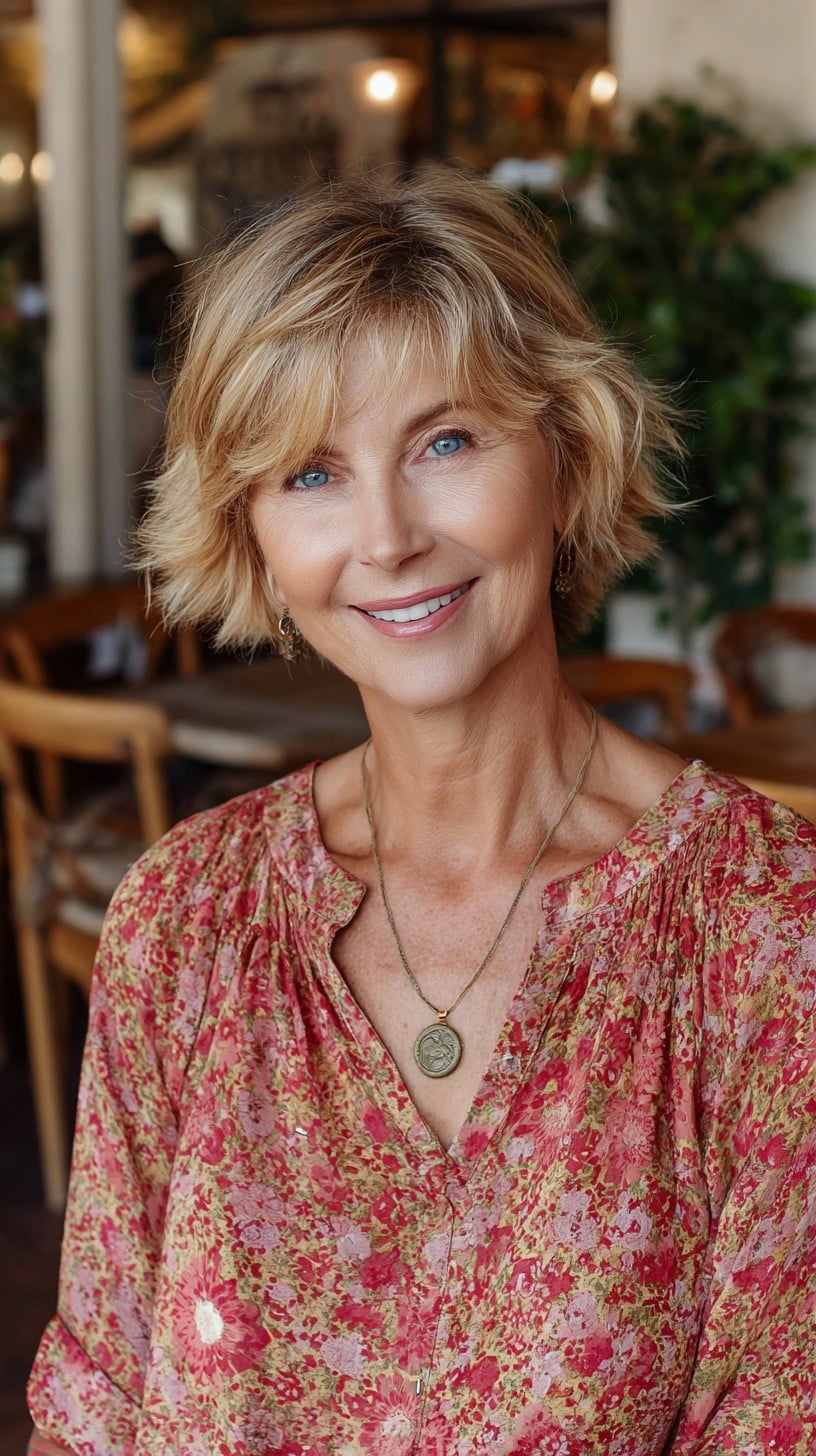 Short Razor-Textured Shaggy Bob with Soft Curtain Bangs