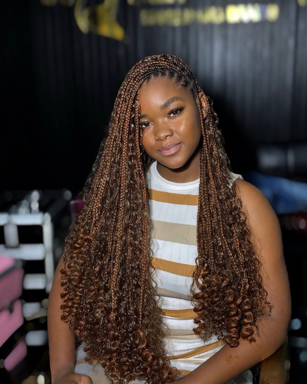 Side-Part Micro Box Braids with Water-Wave Ends