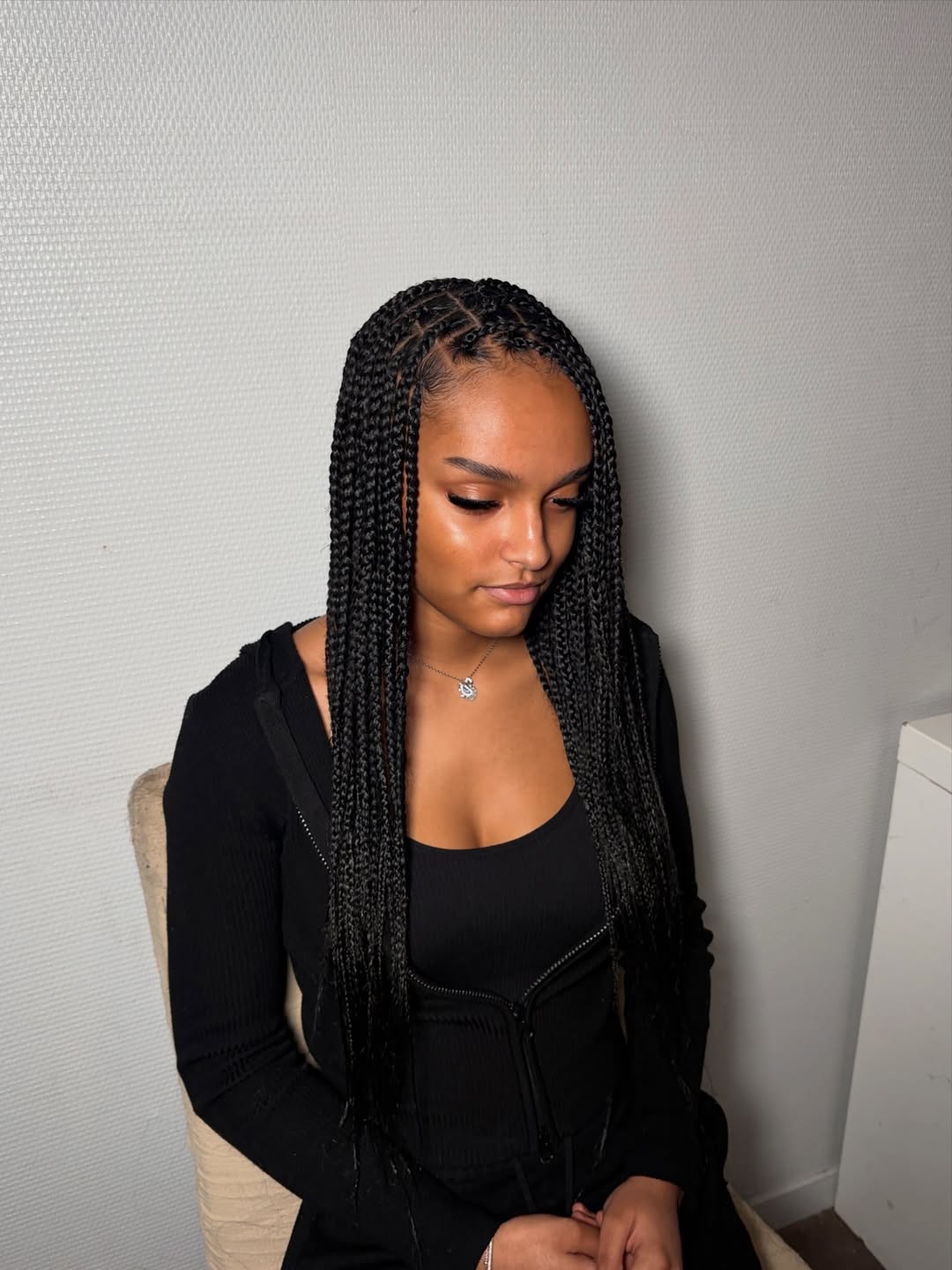 Sleek Feed-In Box Braids with Even Medium-Sized Sections