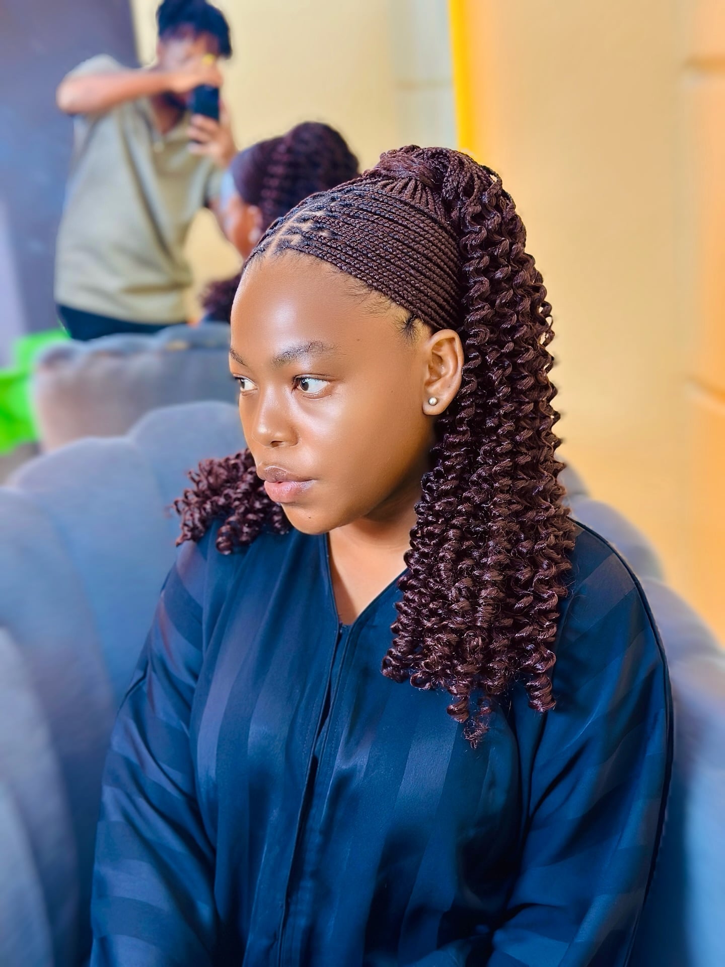 Sleek Micro Braided Half-Ponytail with Spiral Curly Ends