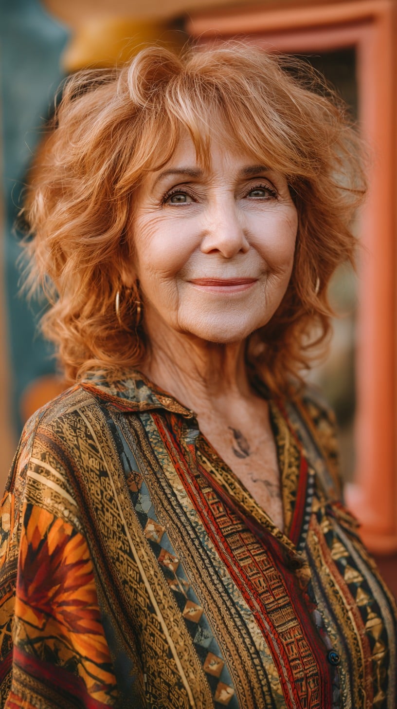 Sunset Copper Medium Shag with Soft Micro-Fringe and Natural Crown Lift