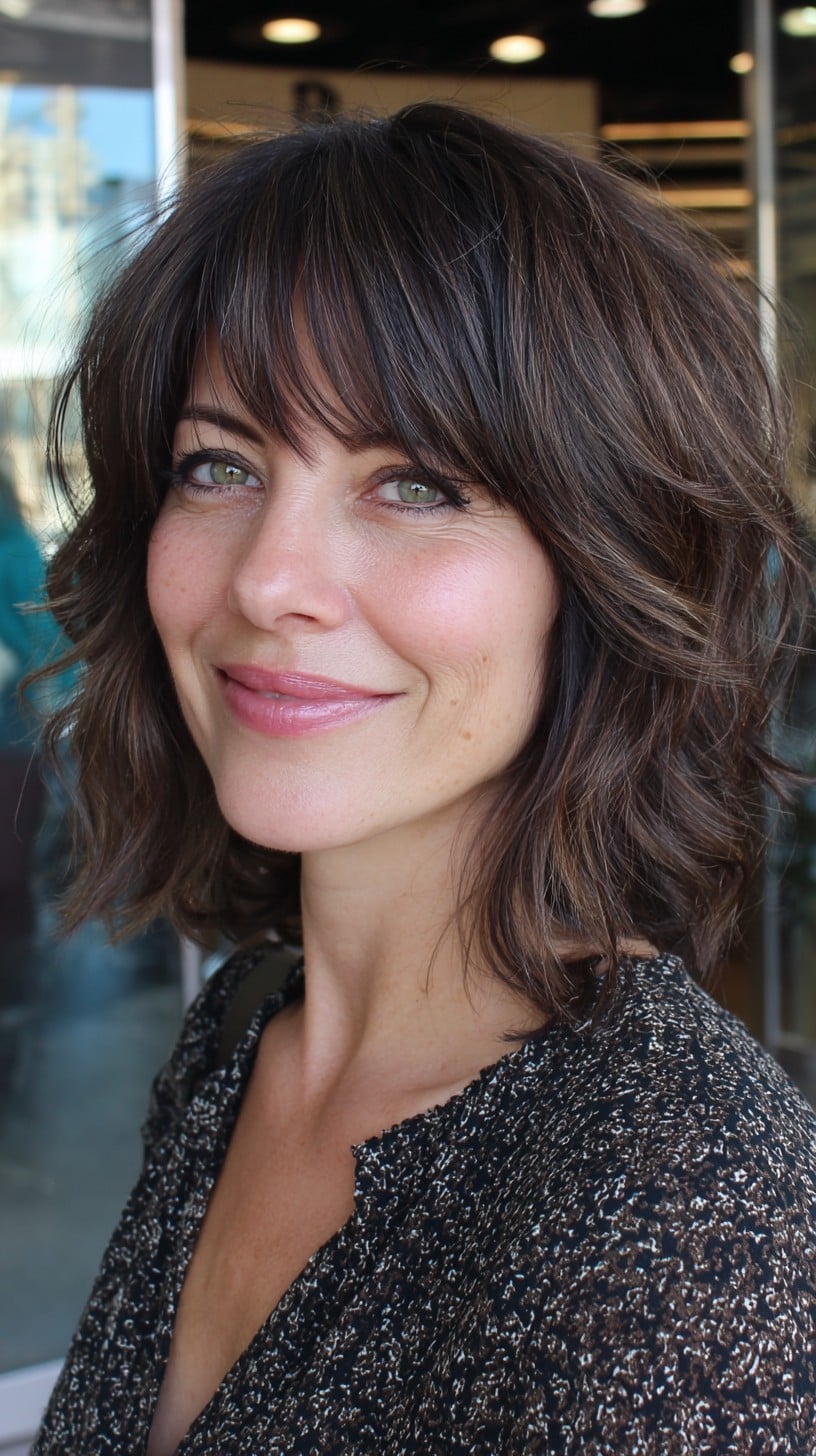 Textured Collarbone Hush Cut with Wispy Fringe and Face-Framing Lites