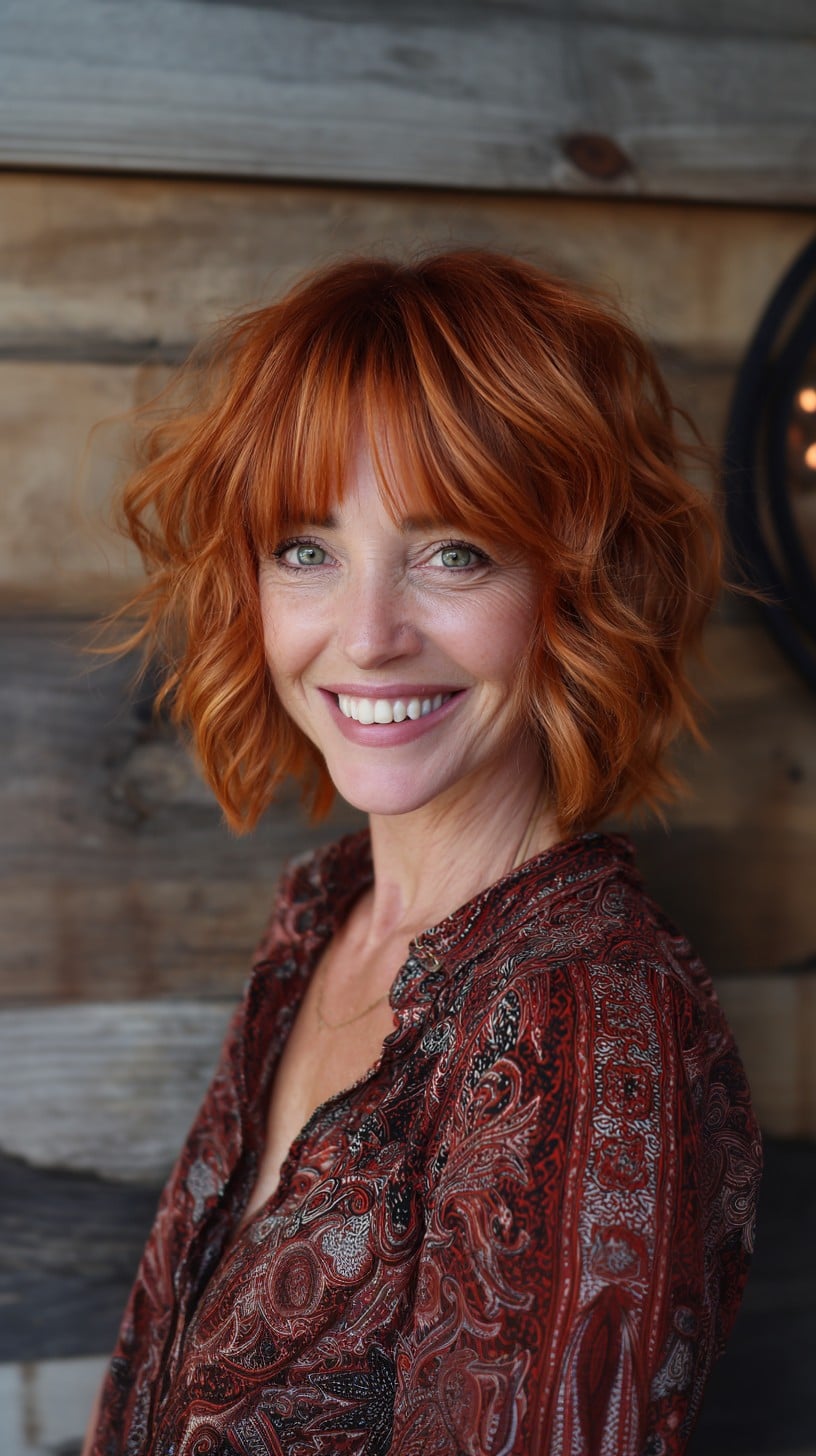 Vibrant Copper Textured Hush Cut with Micro-Fringe