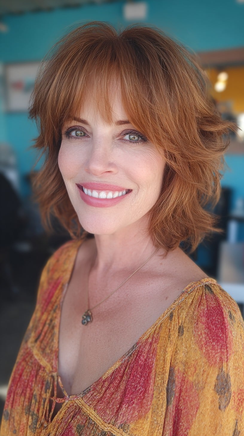 Warm Auburn Layered Hush Cut with Crown Lift and Wispy Micro-Fringe