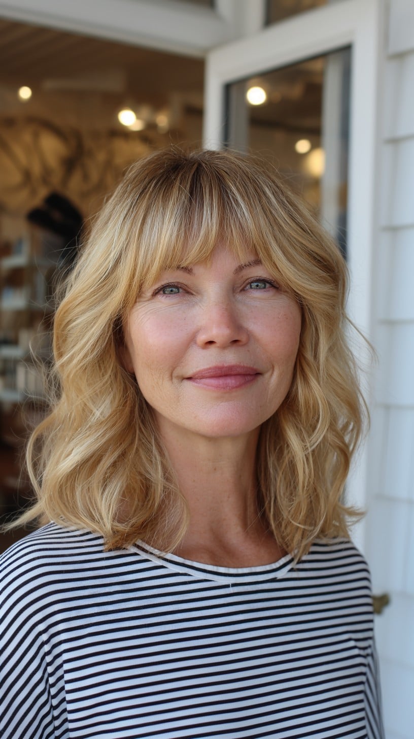 Warm Blonde Shoulder-Length Hush Cut with Sheer Micro-Fringe