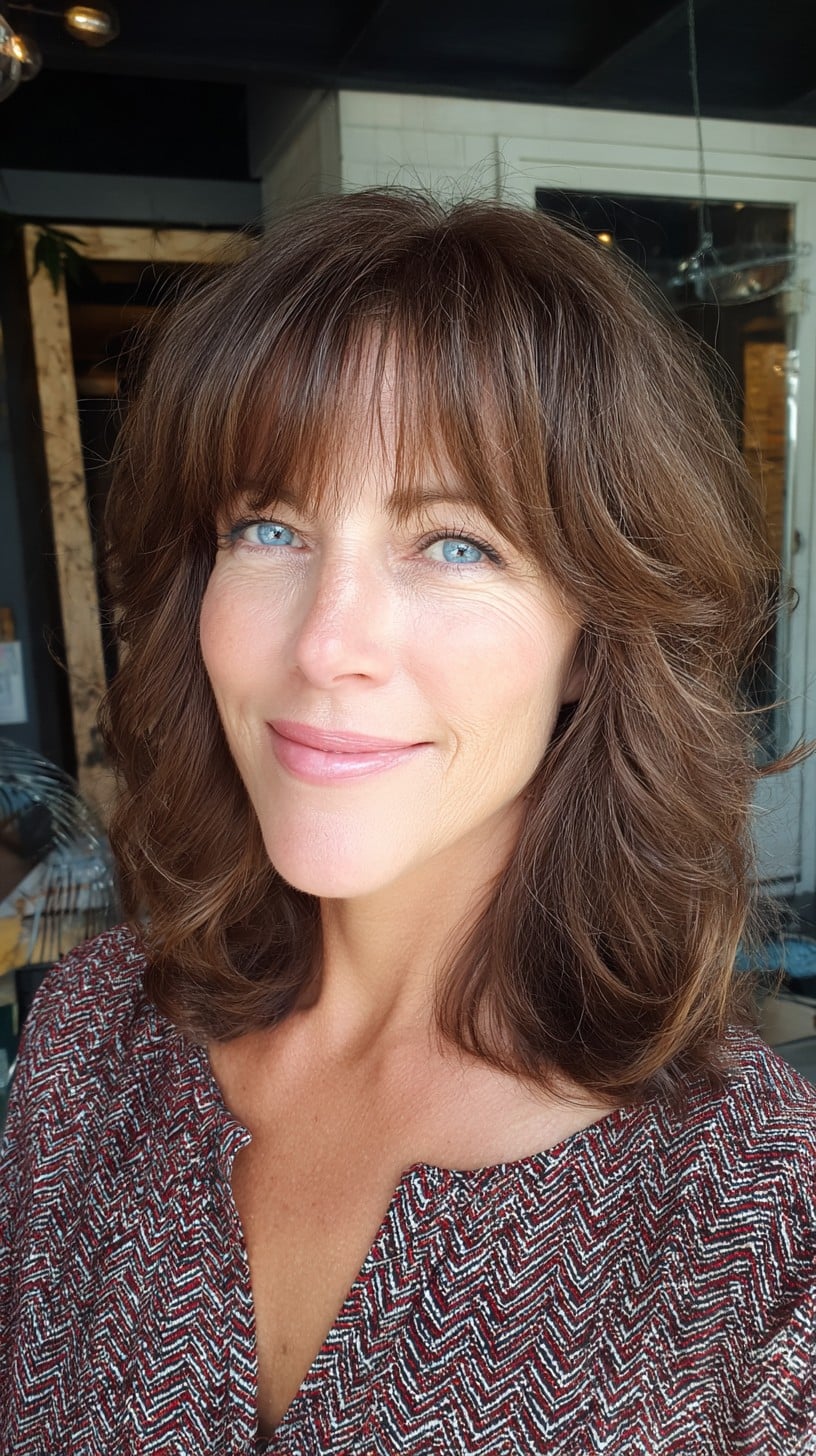 Warm Brown Shoulder-Length Hush Cut with Airy Micro-Fringe