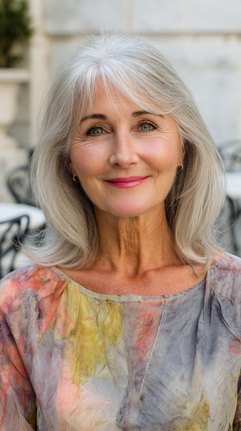Airy Silver Shoulder-Grazing Layers with Curtain Fringe