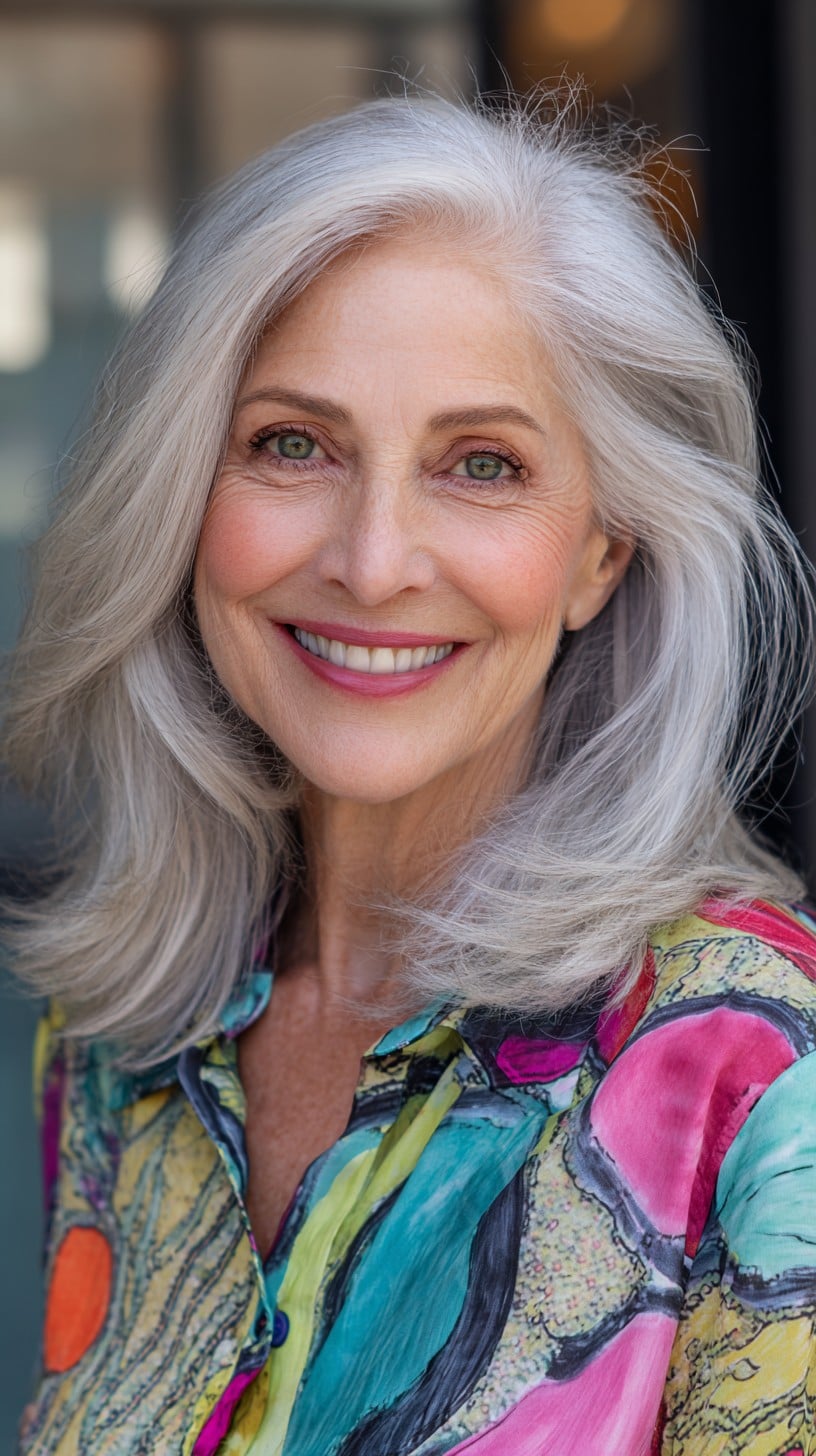 Airy Silver Shoulder-Sweeping Layers with Face-Framing Lift