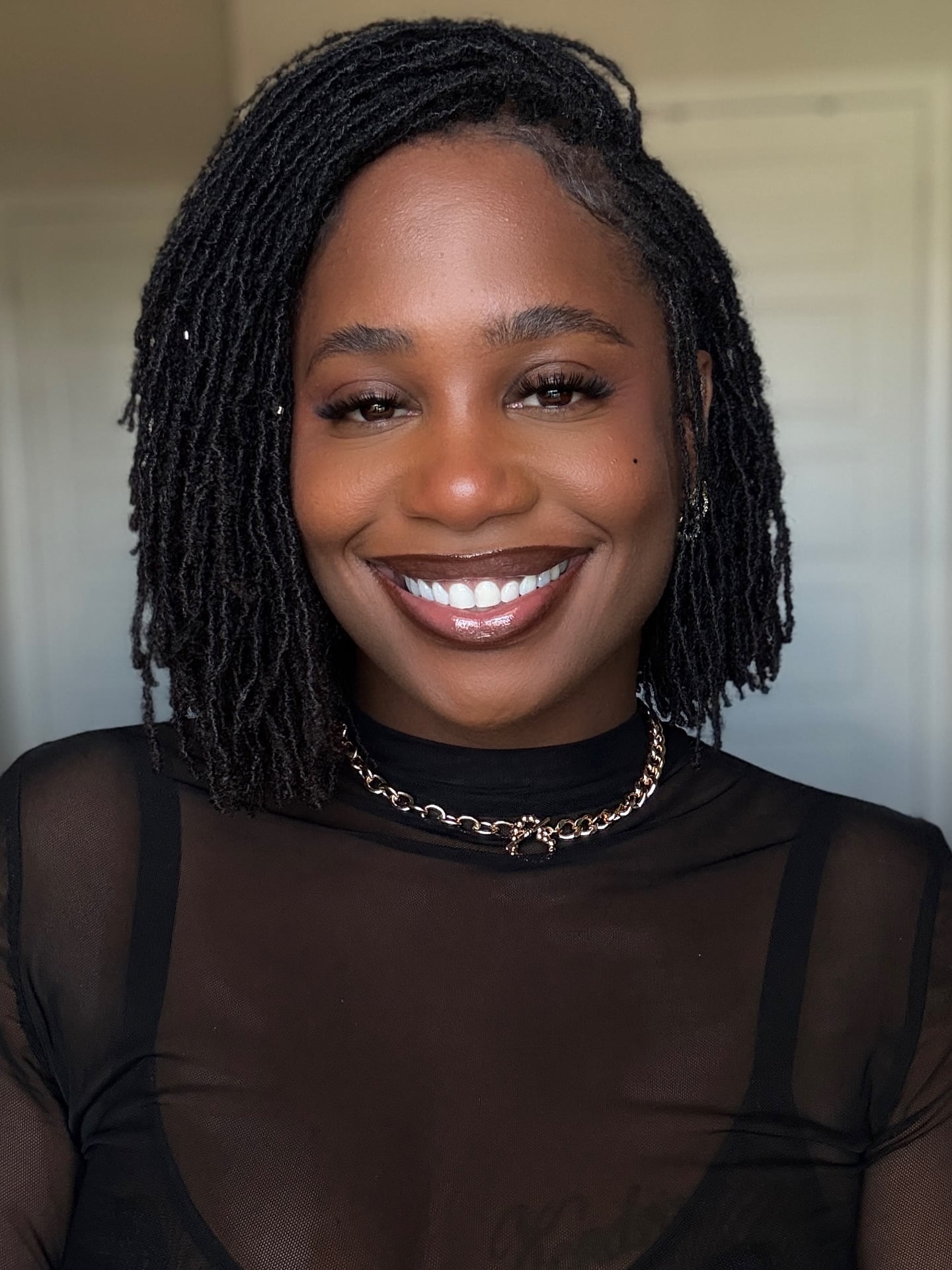 Asymmetrical Micro-Loc Angled Bob with Metallic Bead Accents