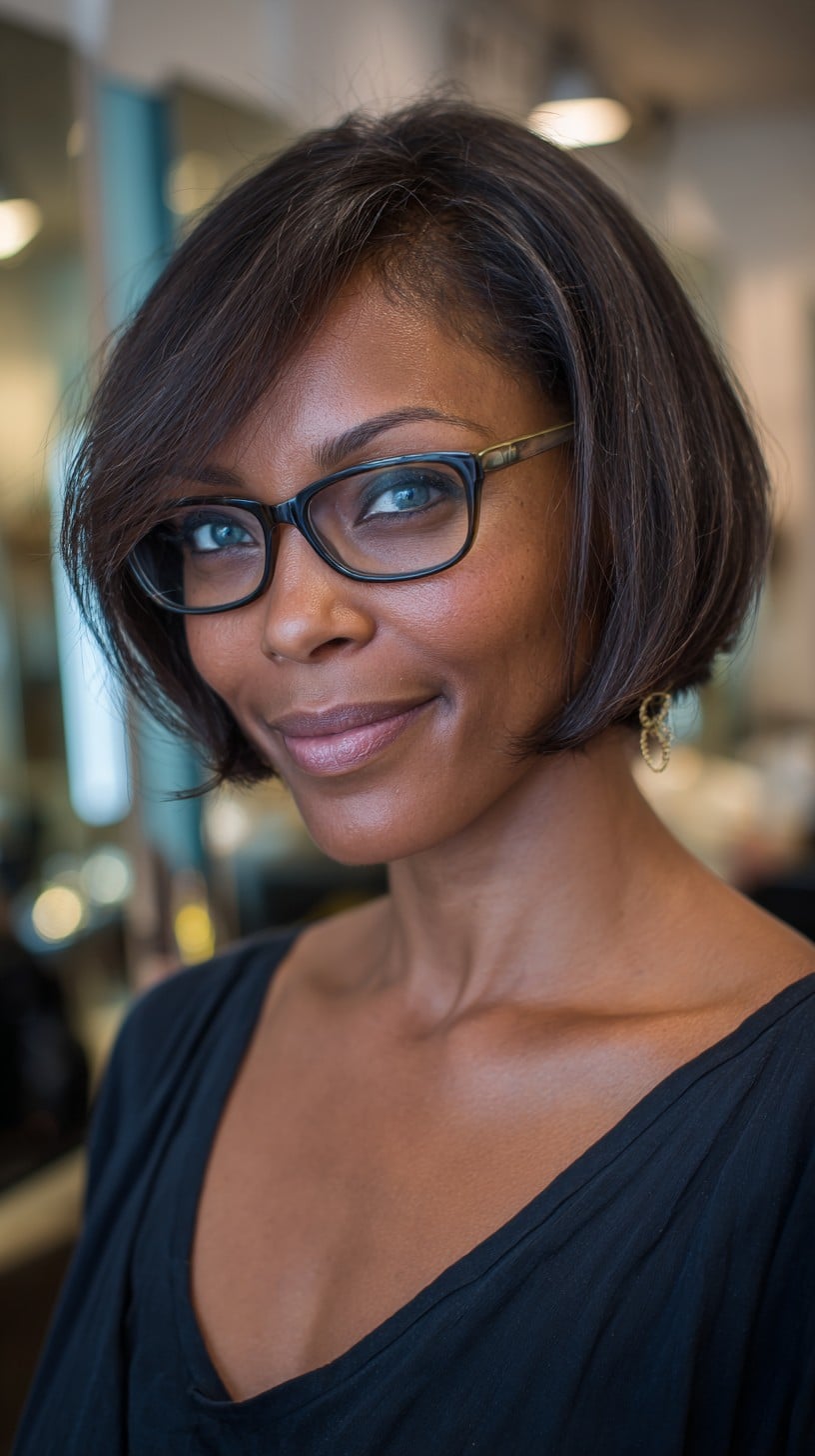 Chin-Grazing French Bob with Glasses-Friendly Temple Tuck