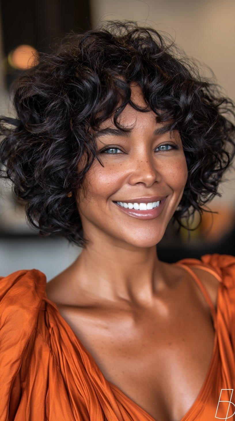Chin‑Length Curly French Bob with Soft Broken Fringe