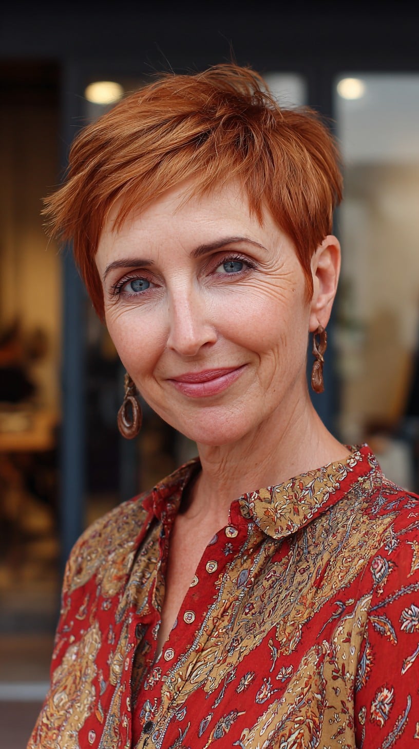 Copper Feathered Pixie with Tapered Sides and Micro Fringe