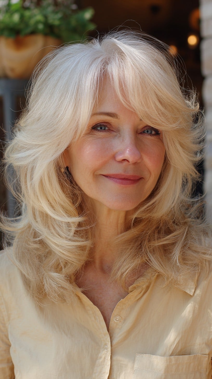 Feathered Platinum Curtain Shag with Long S-Layers