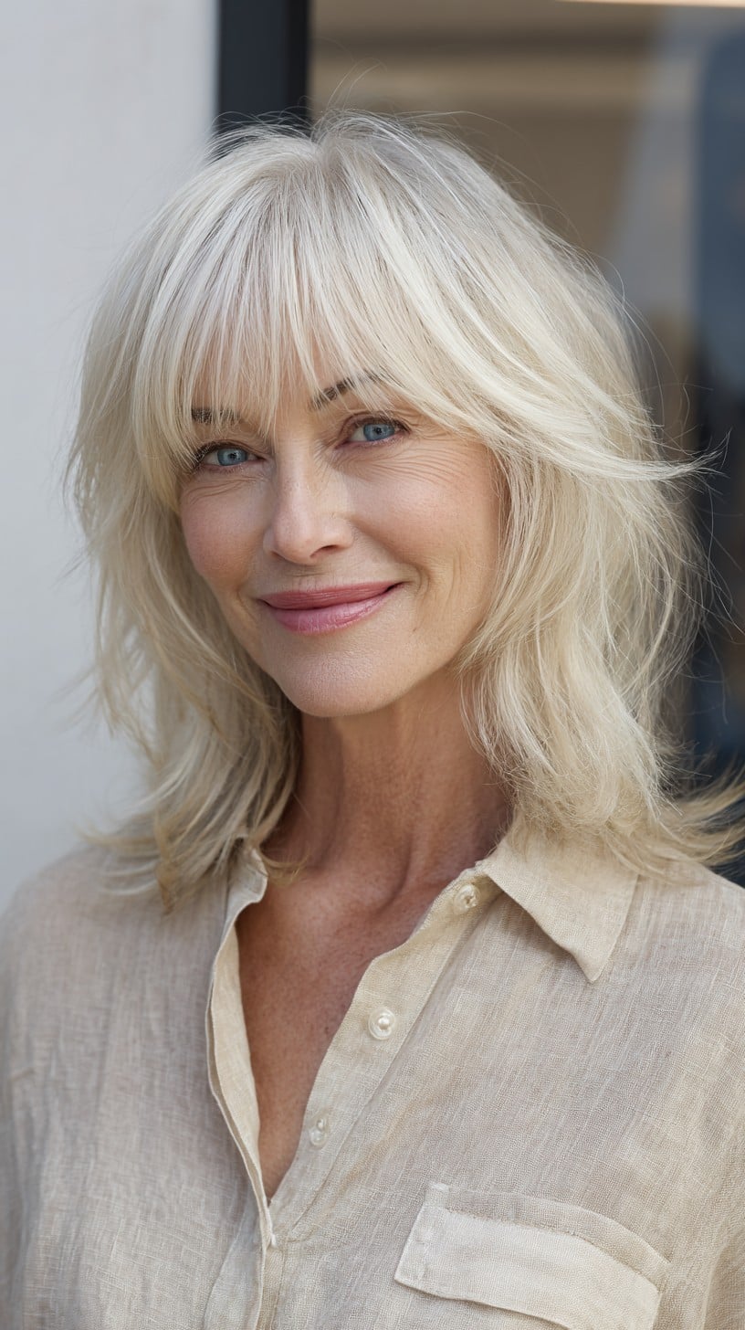 Feathered Shoulder-Length Shag with Soft Curtain Fringe