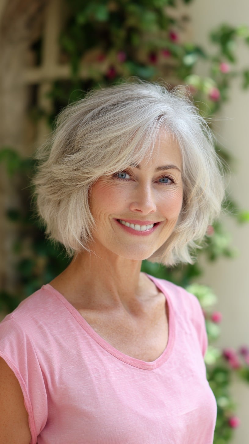 Feathered Silver Bob with Face-Framing Layers