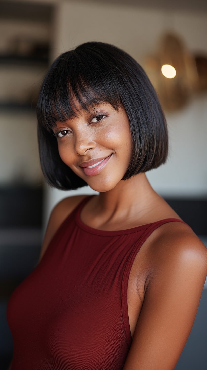 Glossy Chin-Grazing Bob with Whisper-Soft Micro Fringe