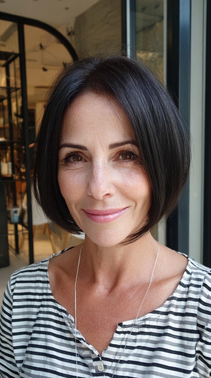 Glossy Chin-Grazing Rounded Bob with Soft Interior Graduation