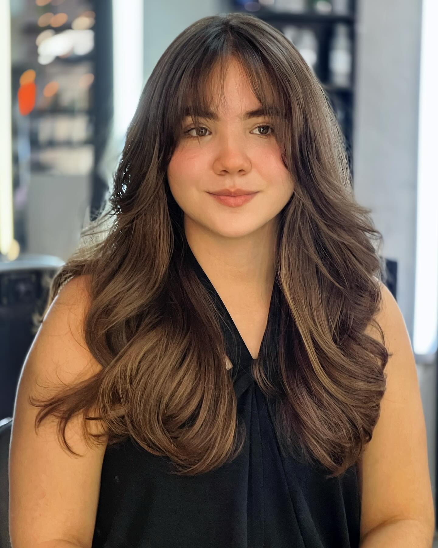 Long Chocolate Butterfly Cut with Curtain Micro-Fringe