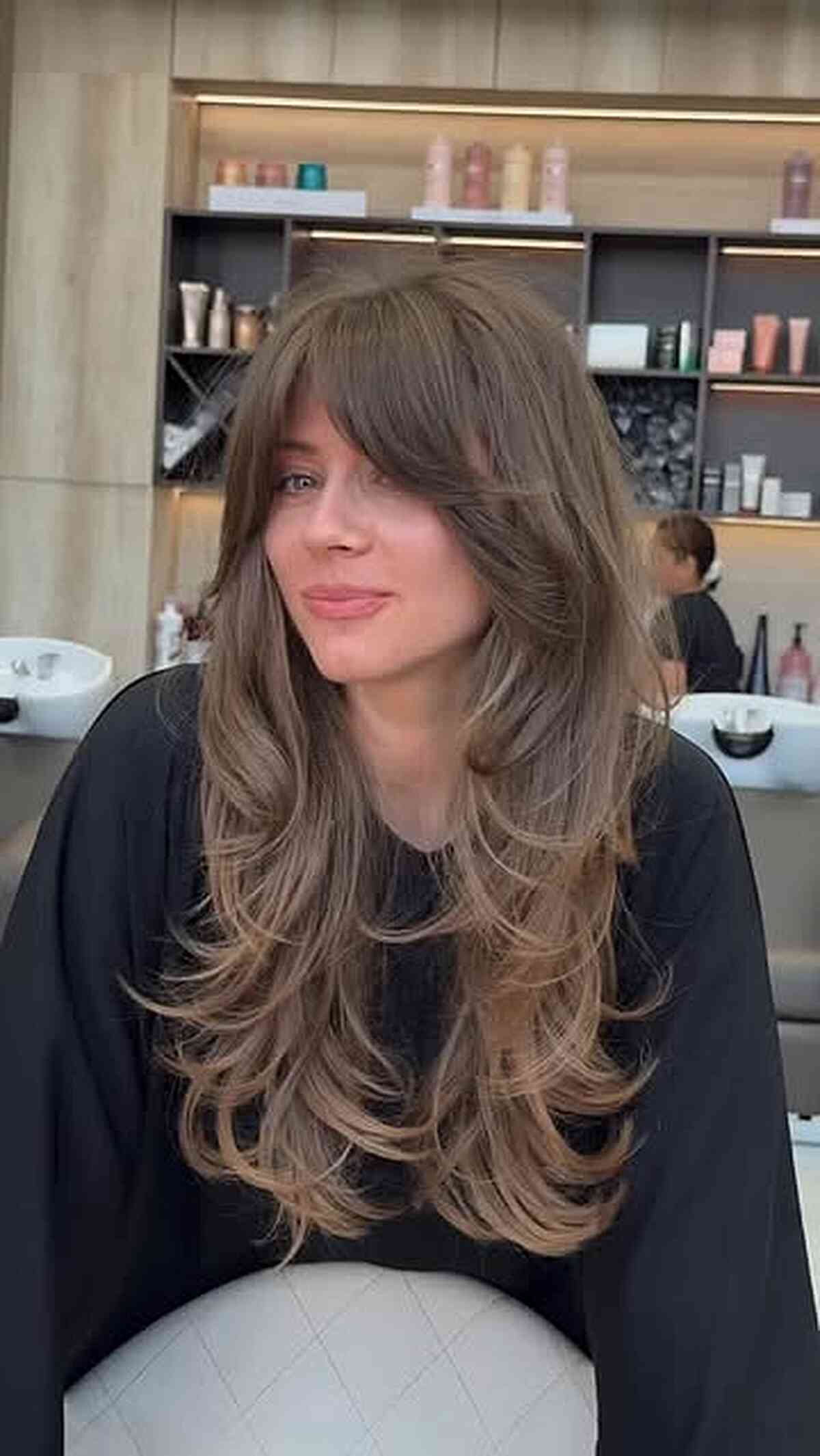 Long Layered Hair with Curtain Bangs