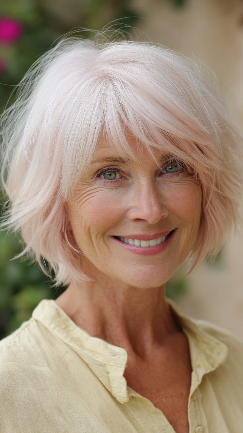 Pastel Rose Feathered Shag with Soft Micro-Bangs