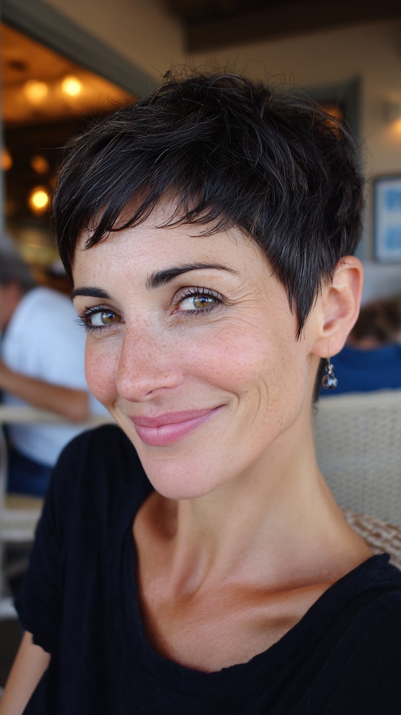 Piecey Dark Pixie with Micro Fringe and Tapered Sides