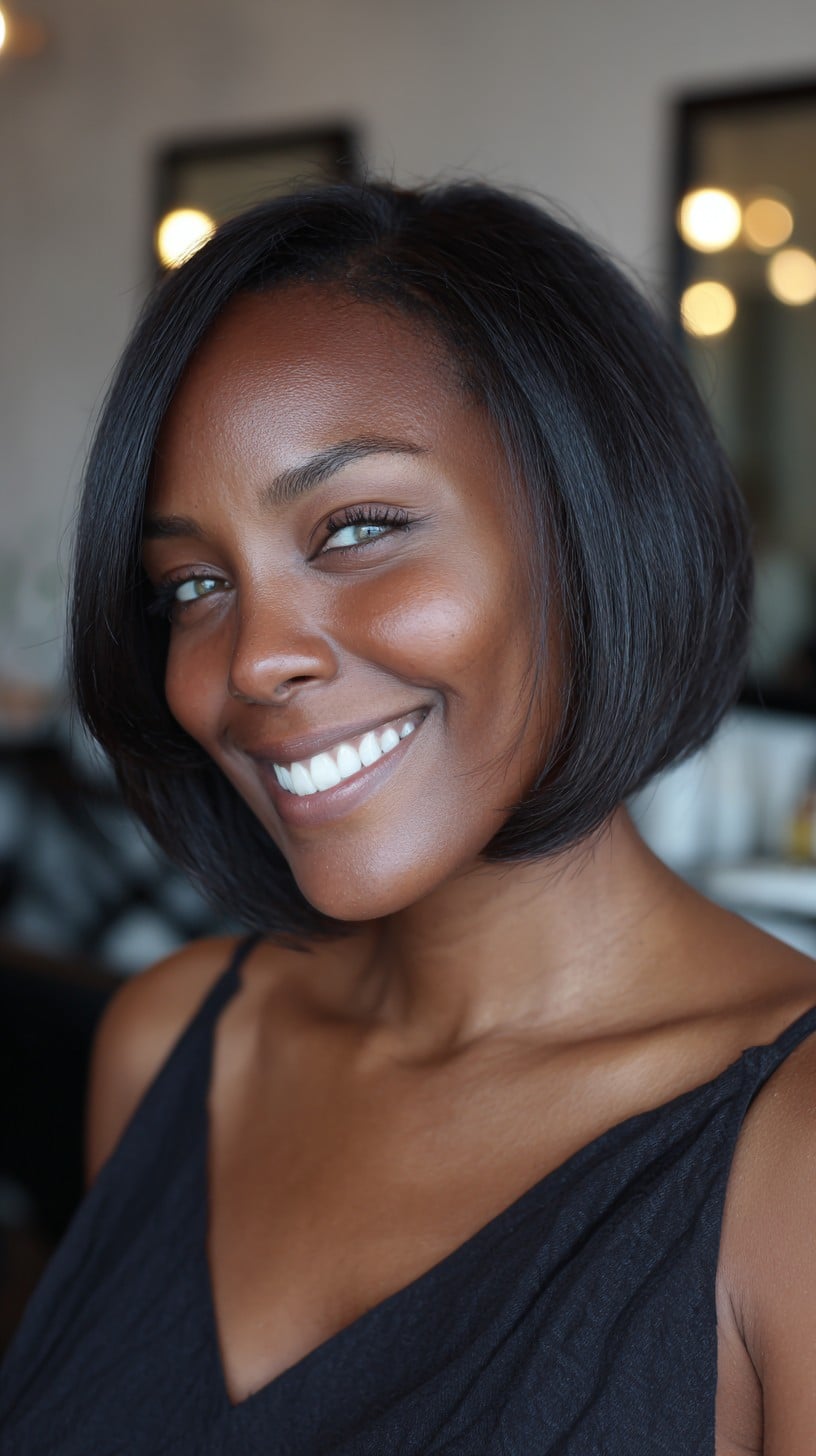 Polished Chin-Grazing French Bob with Rounded Perimeter and Internal Graduation