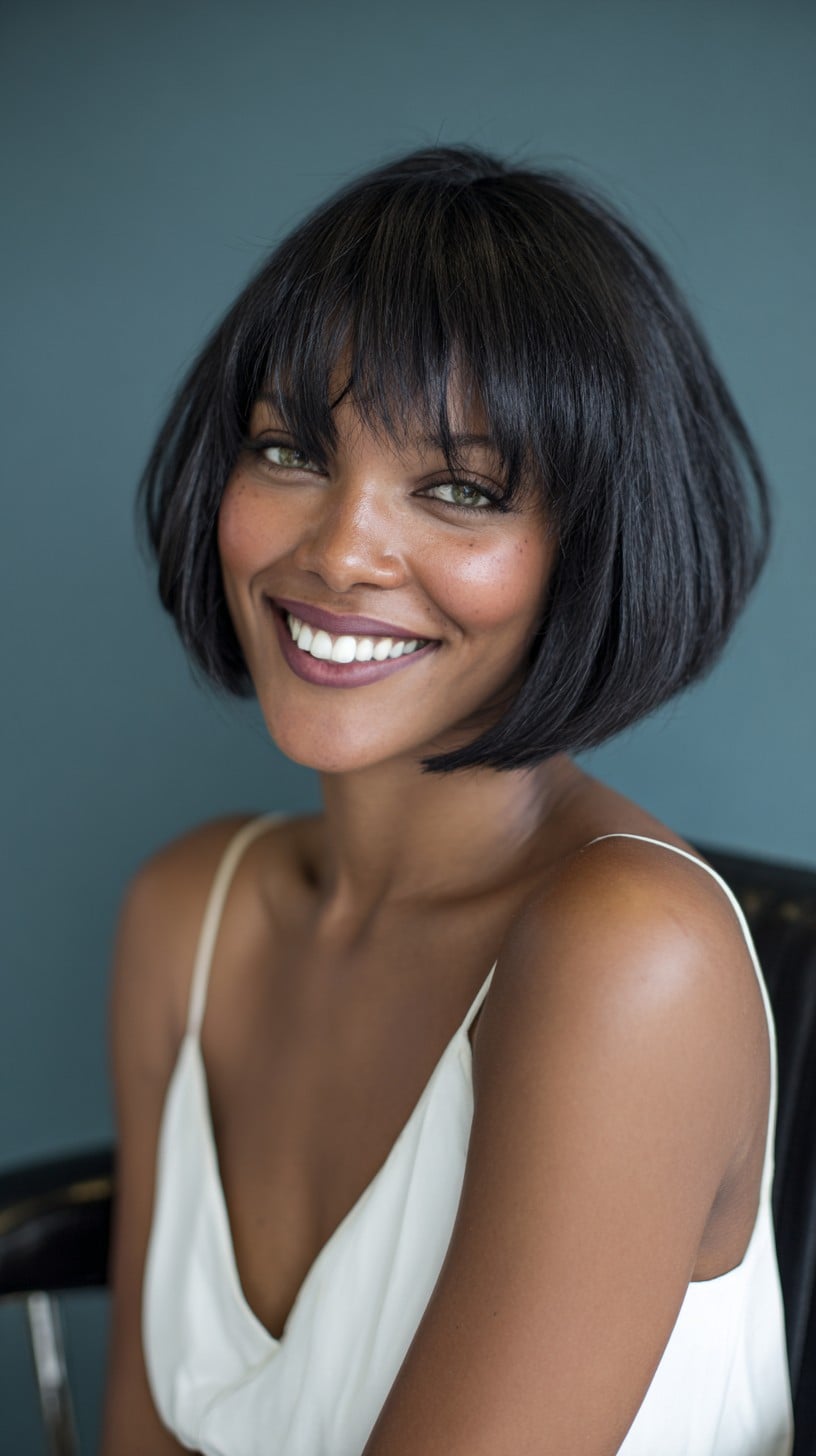 Polished Chin-Grazing French Bob with Sheer Fringe