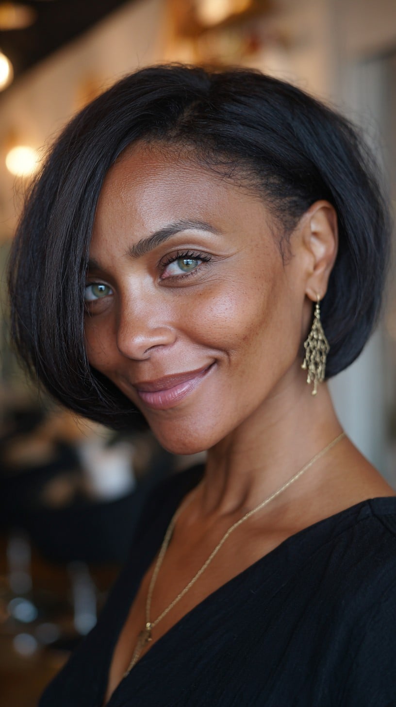 Rounded Chin-Grazing French Bob with Long Side-Swept Panel