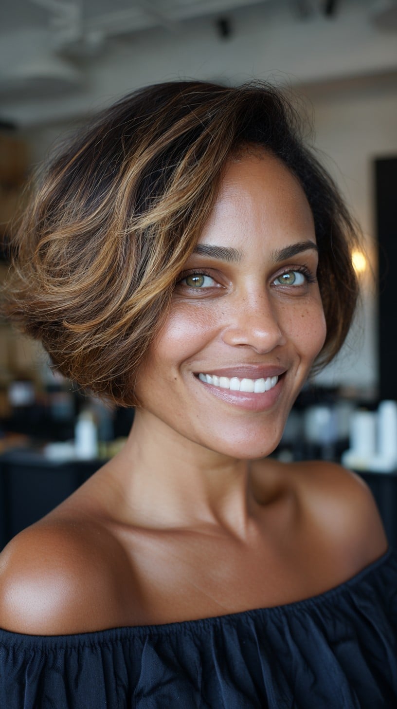 Rounded French Bob with Caramel Face-Framing Babylights