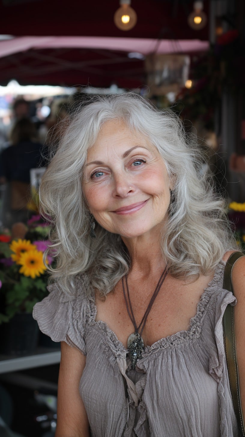 Salt-and-Pepper Shoulder-Length Waves with Face-Framing Micro-Layers