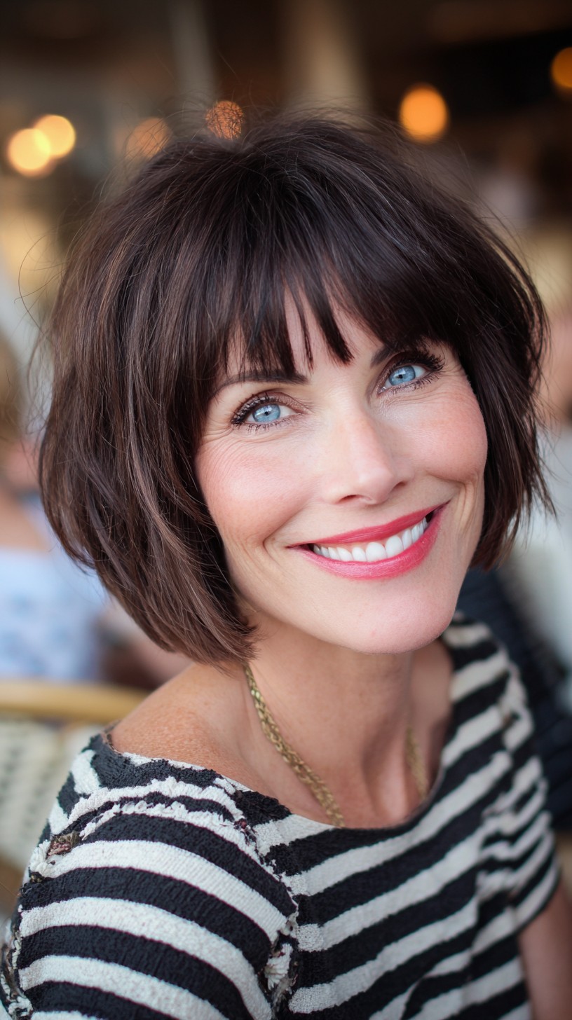 Short Layered Bob with Notched Micro-Bangs and Crown Lift