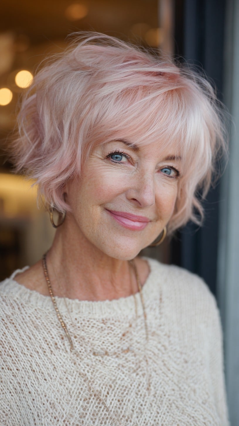 Short Pastel Rose Feathered Shag with Wispy Curtain Fringe