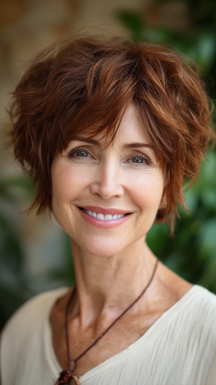 Short Tousled Copper Shag with Micro-Sliced Crown Layers